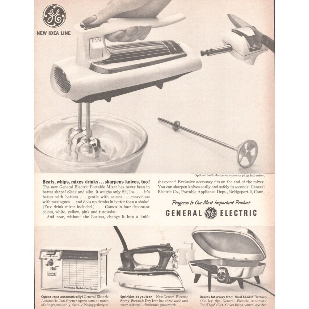 1960 GE General Electric New Idea Line Kitchen Appliances Vintage Print Ad Art